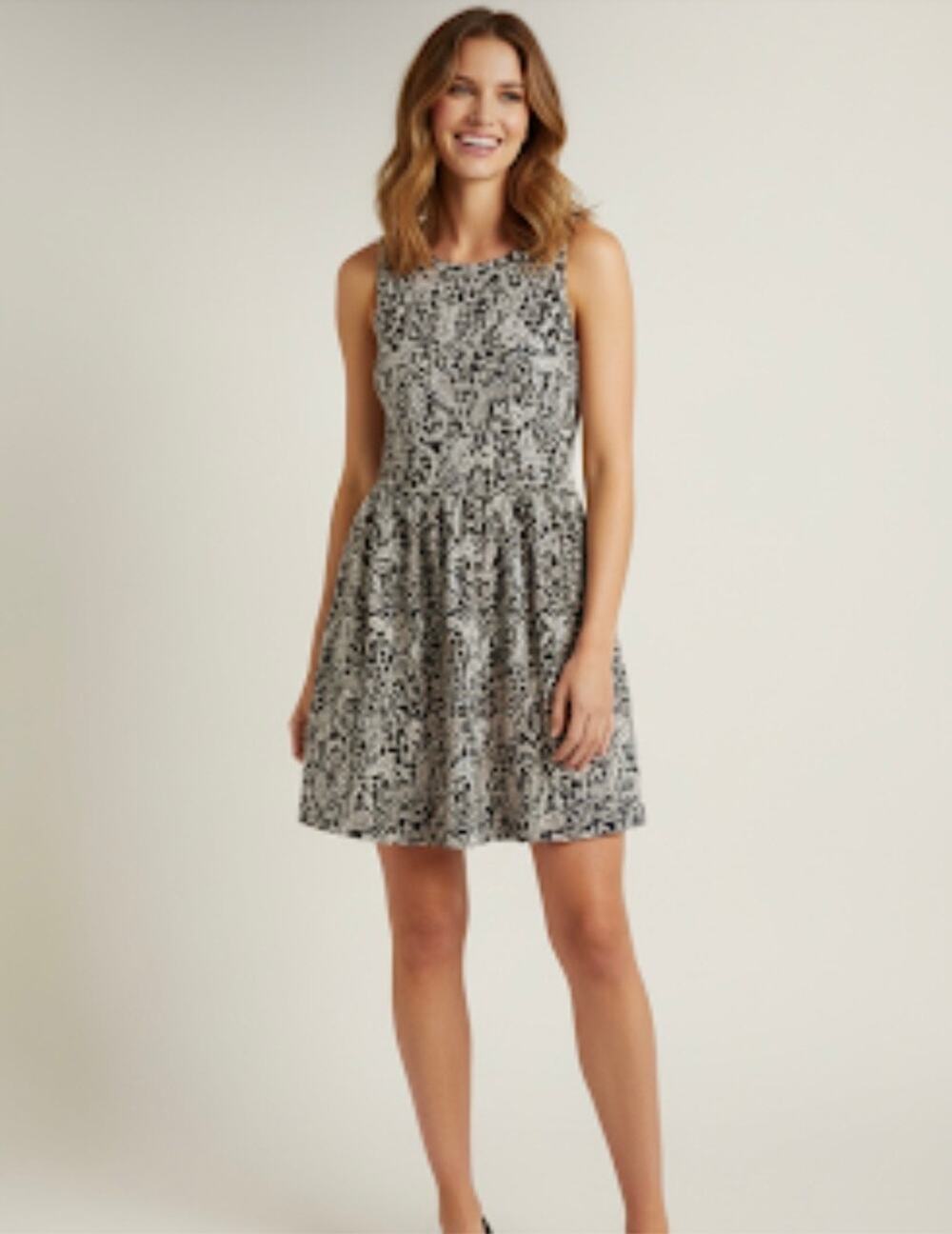 Miami Black White Jacquard Fit & Flare Dress Women’s Small Sleeveless Lace